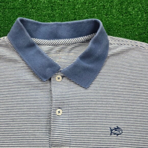 Southern Tide Polo Shirt Mens Large Blue Stripe Short Sleeve Outdoors Casual - Picture 3 of 4